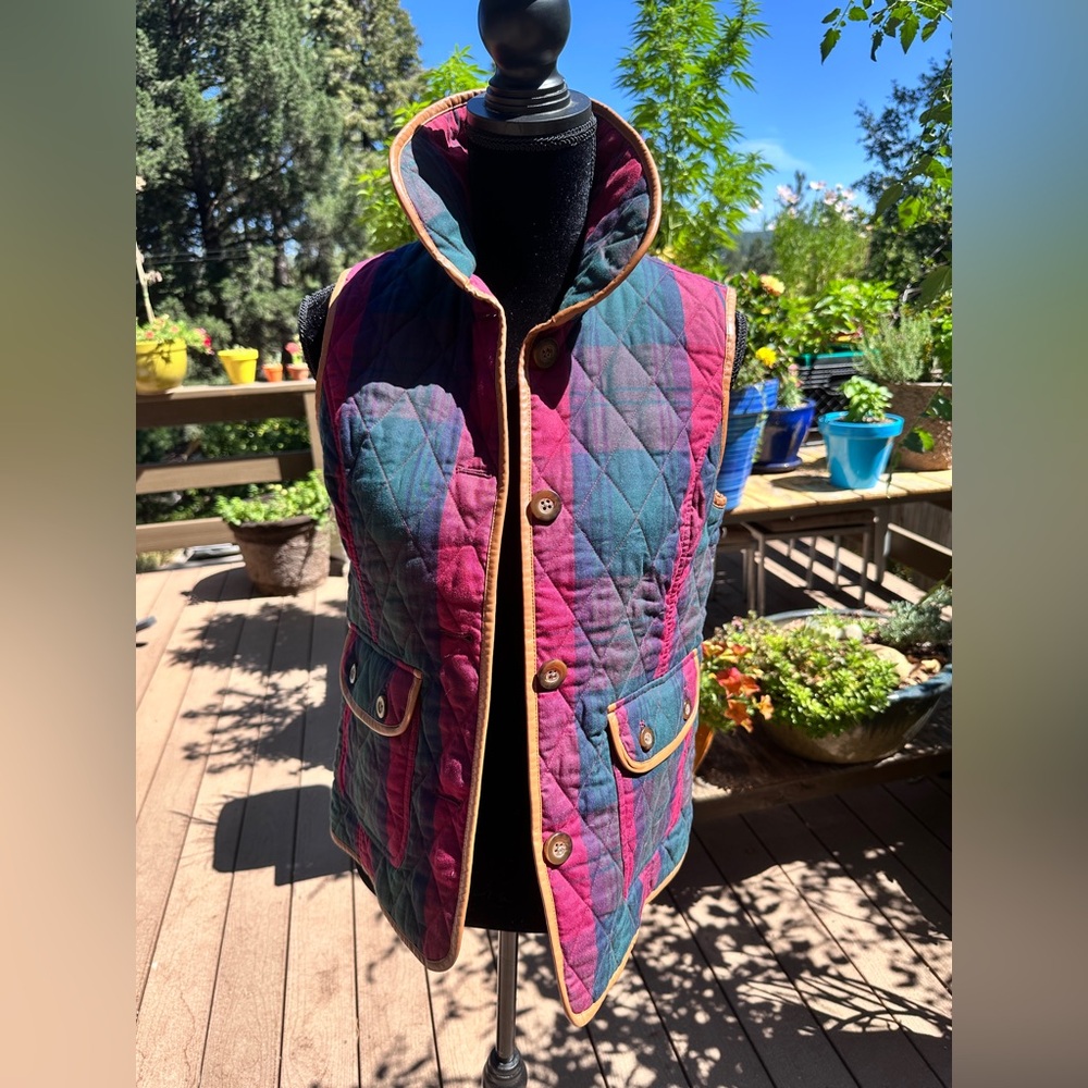 J. Peterman Burgundy and Teal Quilted Vest